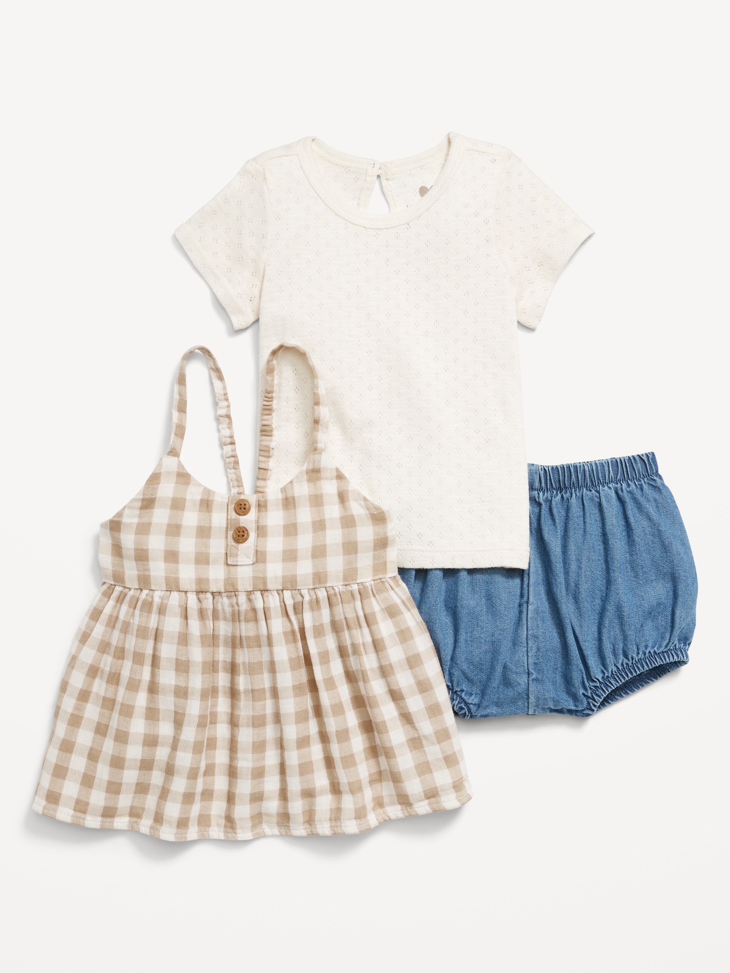 Organic-Cotton Dress, T-Shirt and Bloomer Shorts 3-Piece for Baby