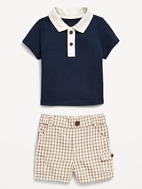 View large product image 3 of 3. Little Navy Organic-Cotton Polo Shirt and Shorts Set for Baby