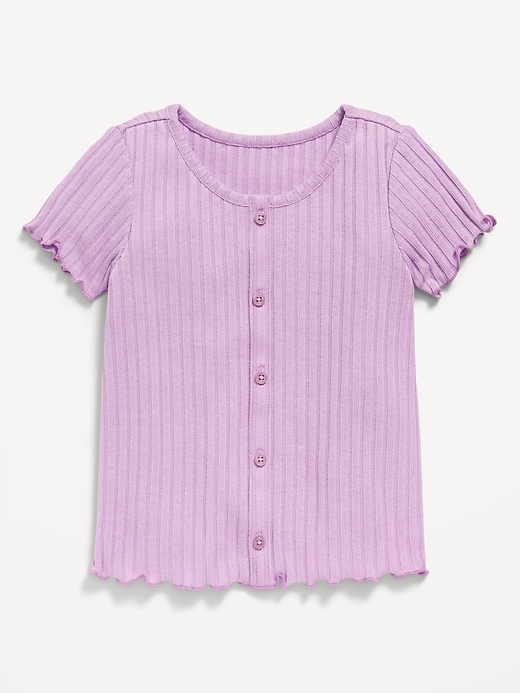 View large product image 1 of 3. Short-Sleeve Lettuce-Edge Button-Front Top for Toddler Girls