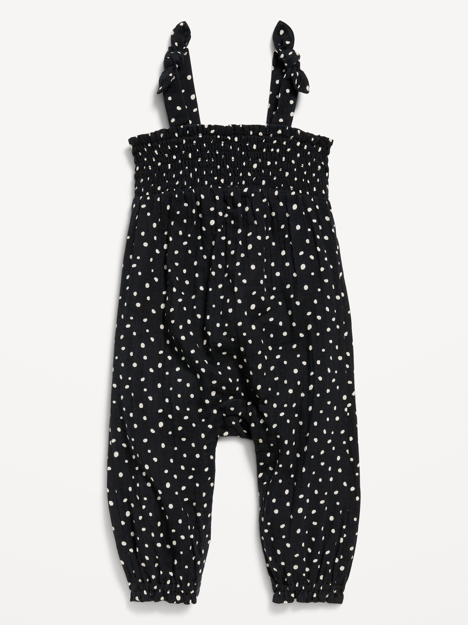 Printed Sleeveless Smocked Tie-Knot Jumpsuit for Baby