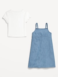 View large product image 4 of 4. Sleeveless Jean Dress and T-Shirt Set for Girls