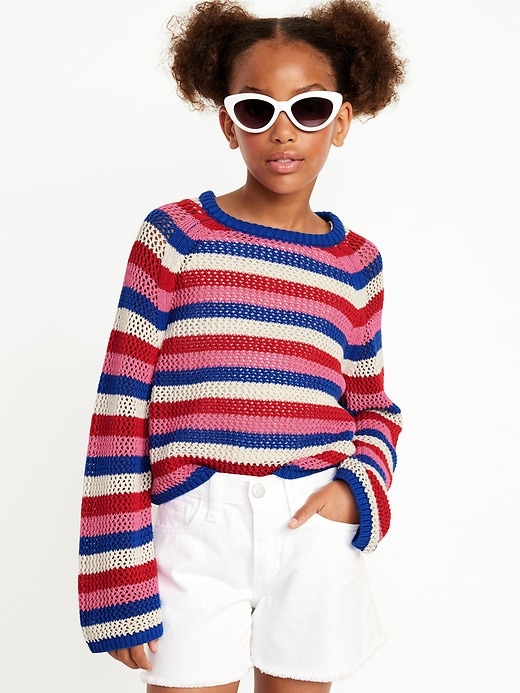 View large product image 1 of 3. Striped Crochet-Knit Sweater for Girls