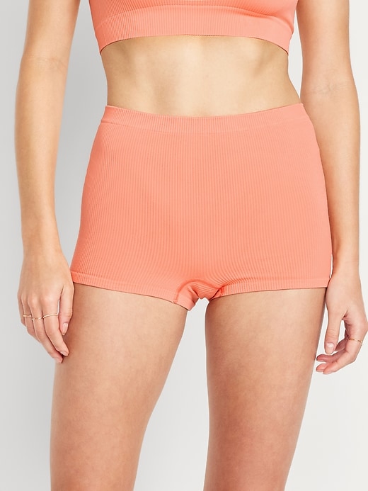 View large product image 1 of 6. Seamless Mid-Rise Rib-Knit Boyshort Underwear