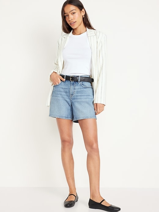 Image number 1 showing, High-Waisted Baggy Jean Shorts -- 5-inch inseam