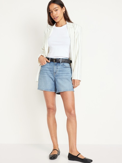 High-Waisted Baggy Jean Shorts -- 5-inch inseam - Light Wash