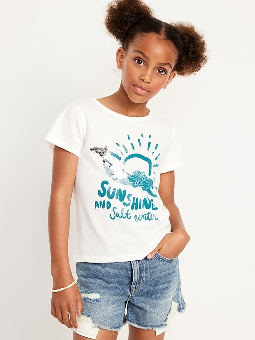 View large product image 1 of 4. Short-Sleeve Flip-Sequin Graphic T-Shirt for Girls