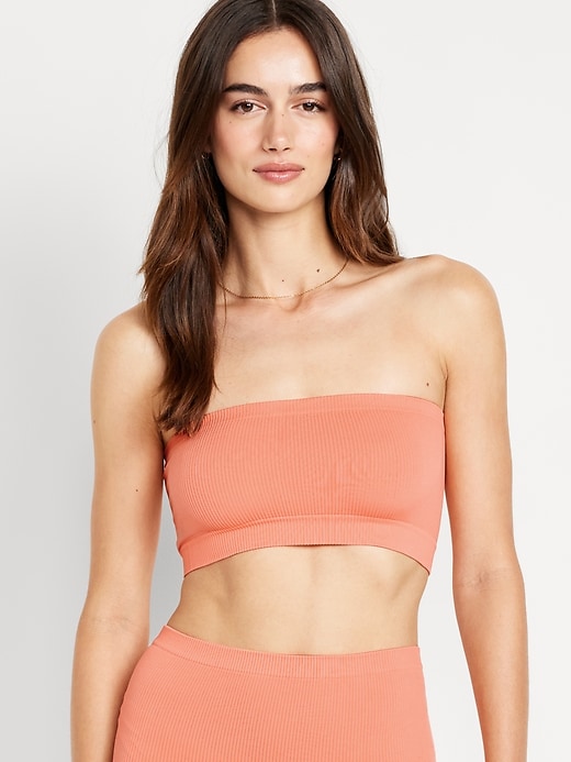 View large product image 1 of 8. Rib-Knit Seamless Bandeau Bralette
