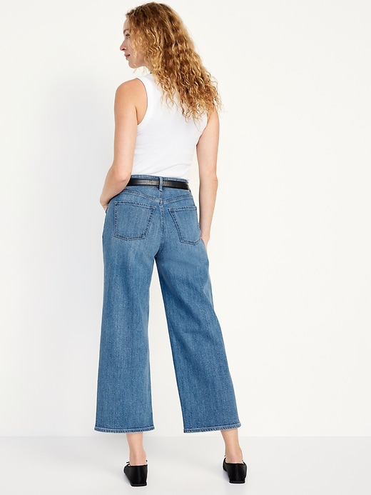 Image number 3 showing, Extra High-Waisted Wide-Leg Crop Jeans