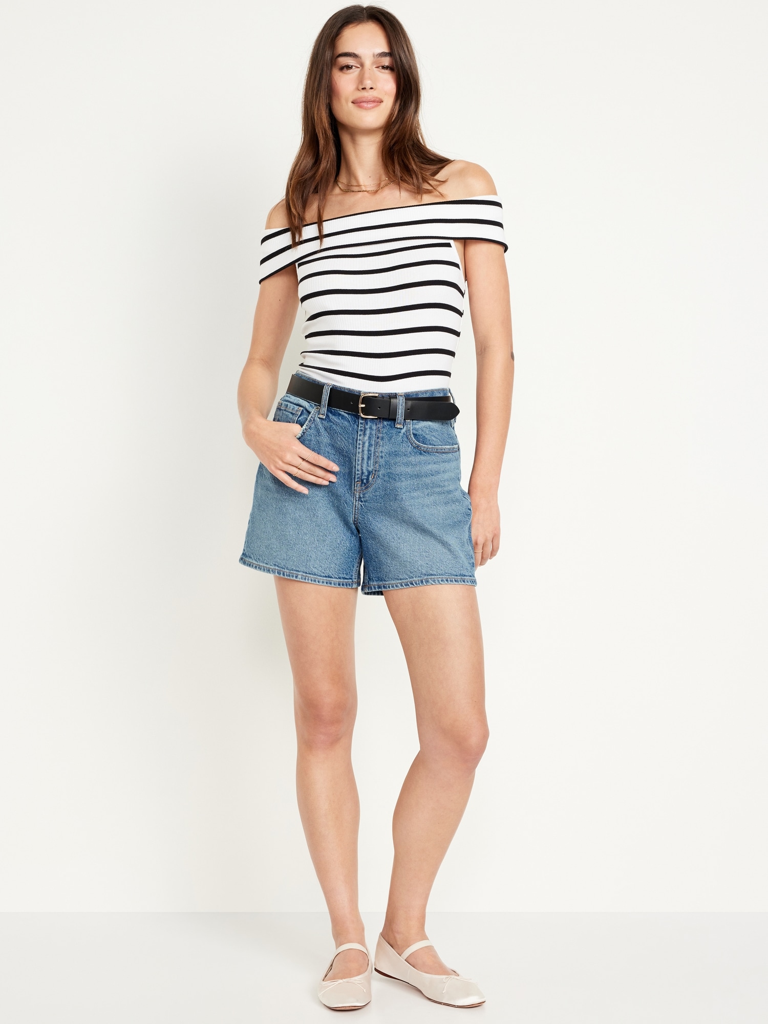 High-Waisted Baggy Dad Jean Shorts - 5-inch inseam
