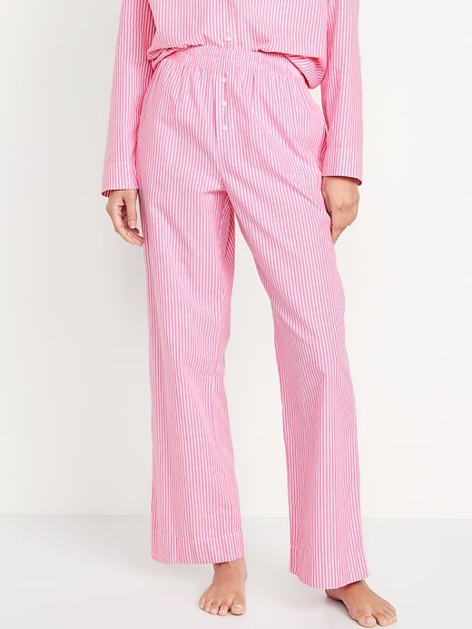 Image number 1 showing, High-Waisted Poplin Pajama Pant