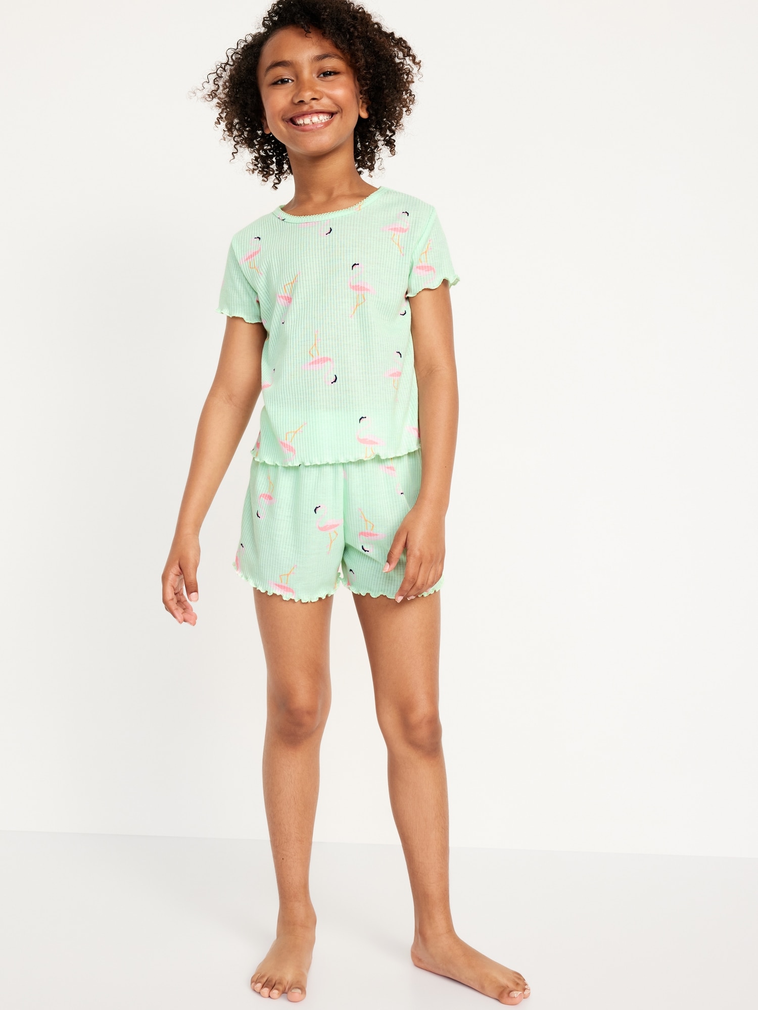 Printed Rib-Knit Pajama Top and Shorts Set for Girls