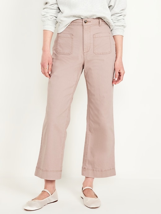 Image number 1 showing, High-Waisted Cropped Wide-Leg Pants