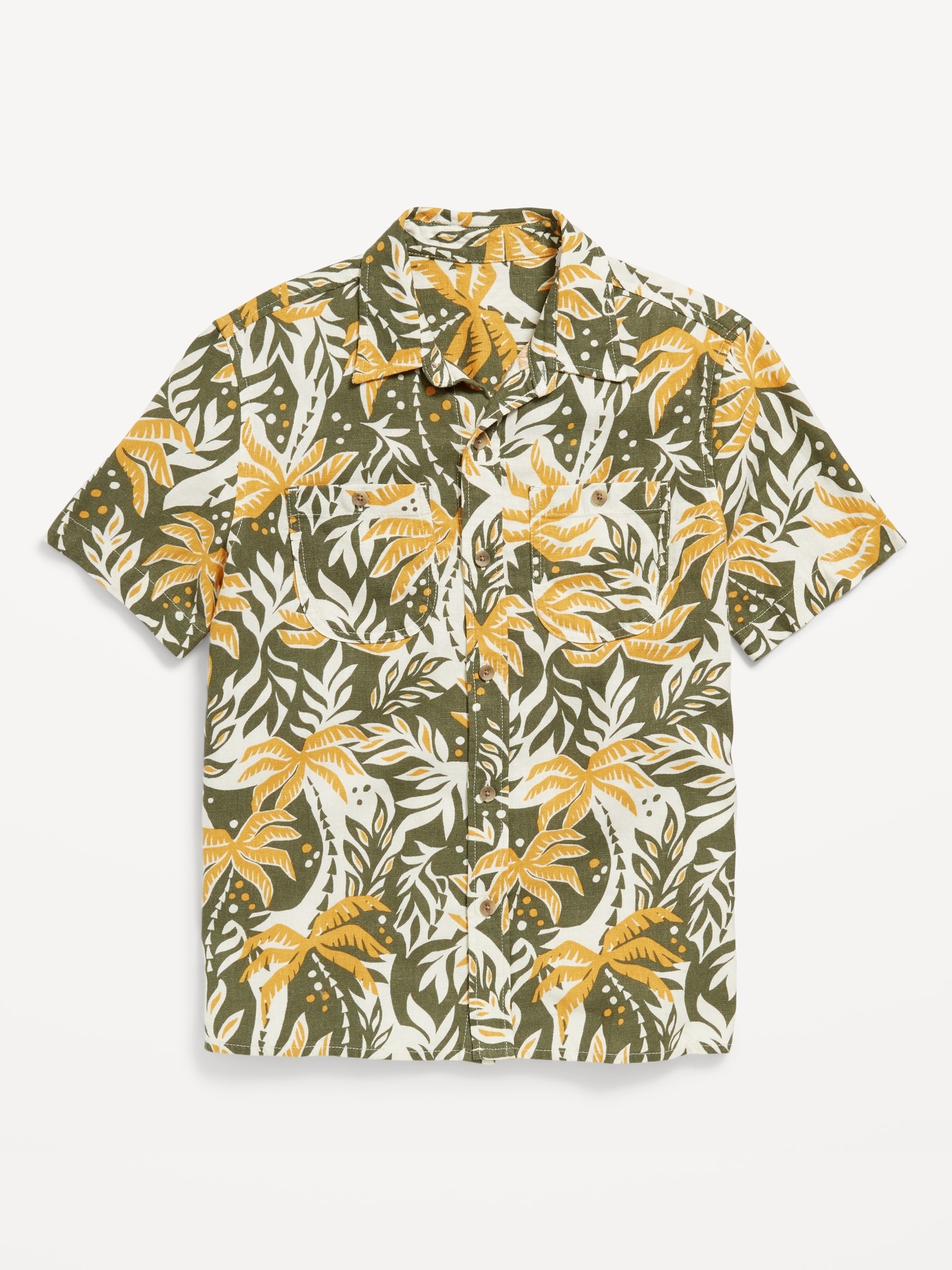 Printed Short-Sleeve inen-Blend Pocket Shirt for Boys
