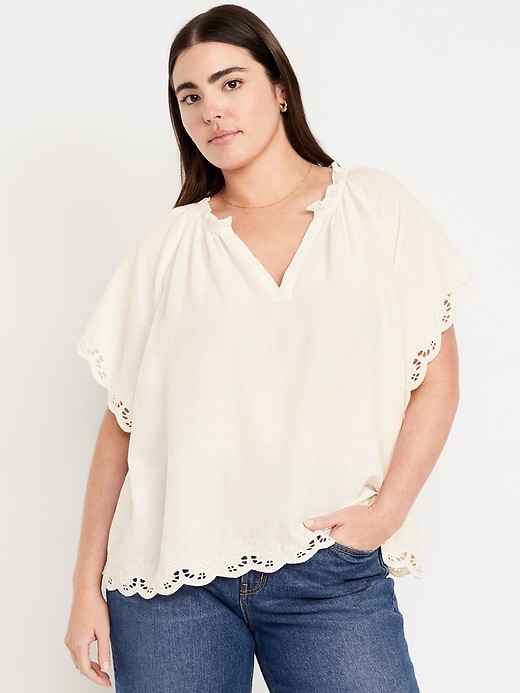 Image number 5 showing, Split-Neck Eyelet Top