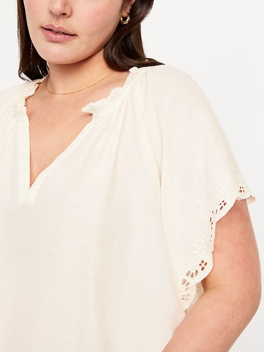 Image number 4 showing, Split-Neck Eyelet Top