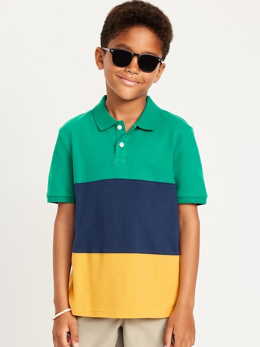 View large product image 1 of 3. Short-Sleeve Color-Block Pique Polo Shirt for Boys