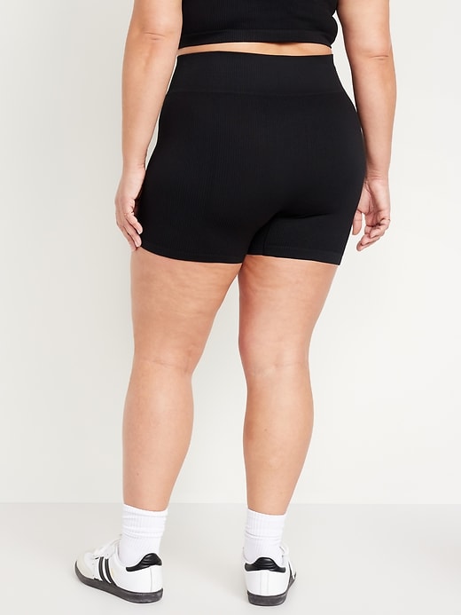 Image number 6 showing, Extra High-Waisted Seamless Ribbed Biker Shorts -- 4-inch inseam