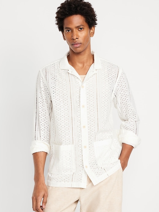 Image number 1 showing, Button-Front Eyelet Shirt