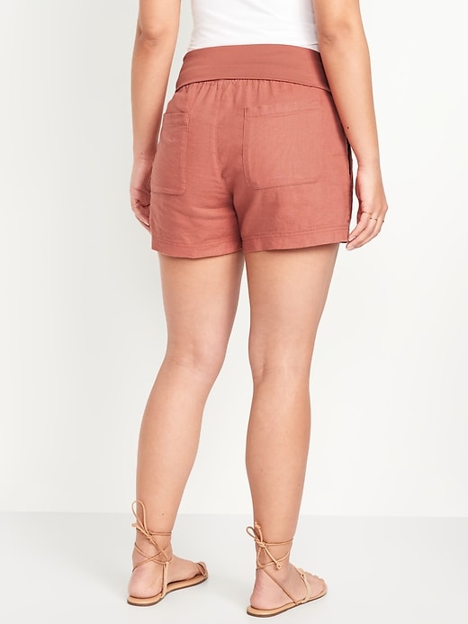 Image number 2 showing, Maternity Rollover-Waist Linen Blend Shorts -- 3.5-inch inseam