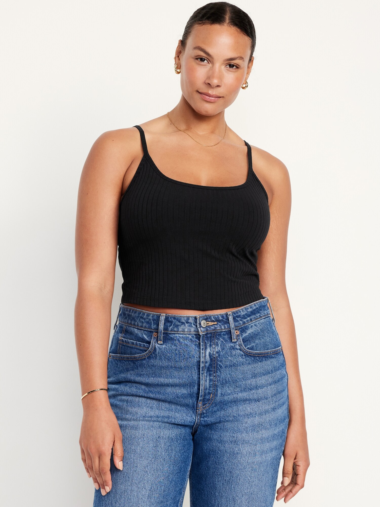 Женский топ Old Navy Fitted Ultra-Crop Ribbed Cami, цвет: Светлый чёрный меланжевый — фото 5