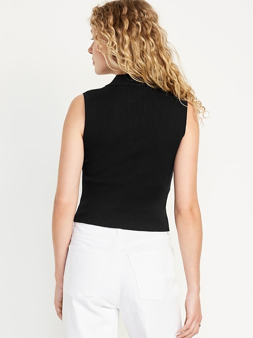 Image number 2 showing, Rib-Knit Crop Polo Sweater