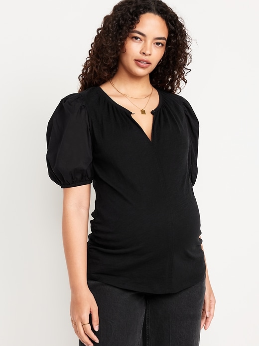 Image number 1 showing, Maternity Puff-Sleeve Top