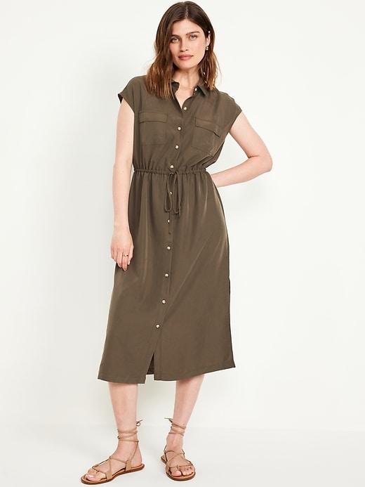 Waist-Defined Utility Midi Shirt Dress | Old Navy