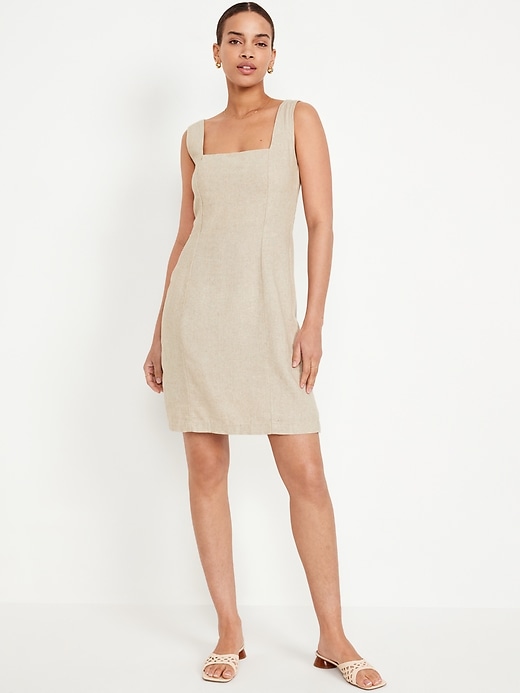 sleeveless linen blend mini dress Afternoon Match Green Linen Blend Sleeveless Mini Dress
