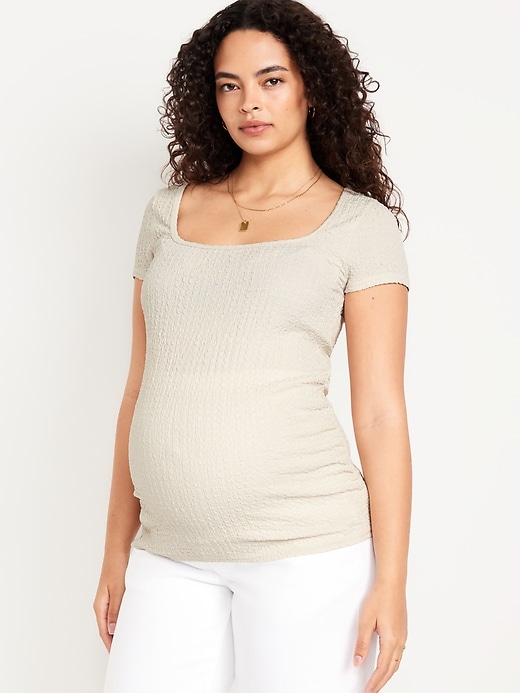 Image number 1 showing, Maternity Short Sleeve Crinkle Gauze Top