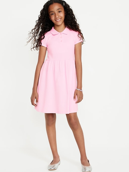 View large product image 1 of 4. School Uniform Fit & Flare Pique Polo Dress for Girls