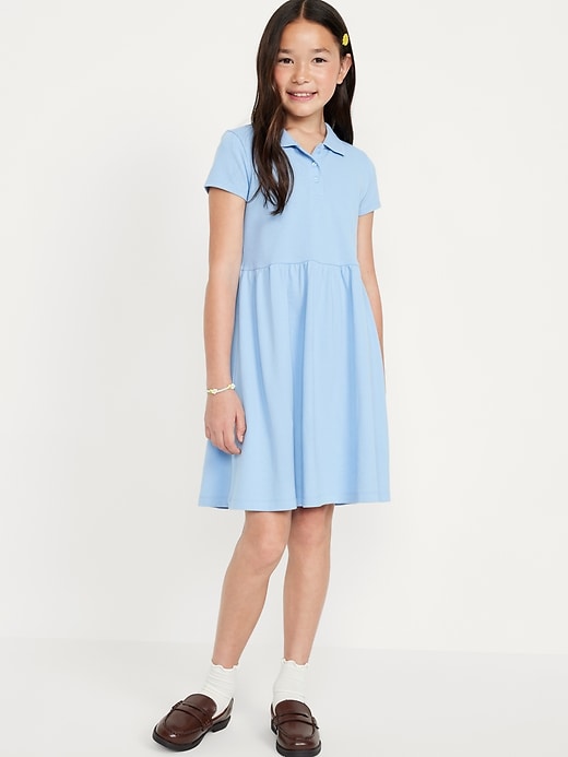 View large product image 1 of 3. School Uniform Fit & Flare Pique Polo Dress for Girls