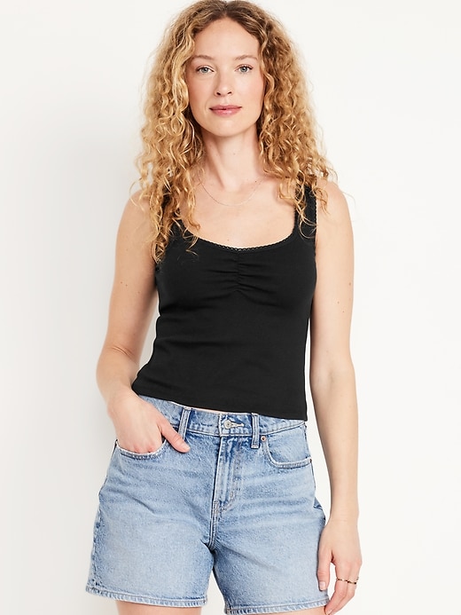 Image number 1 showing, Cinched Rib-Knit Crop Tank Top