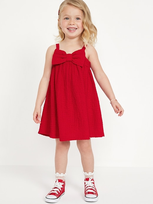 View large product image 1 of 3. Sleeveless Textured Bow-Tie Dress for Toddler Girls