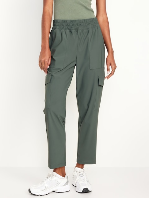 High-Waisted SleekTech Cargo Ankle Pants - Dark Ivy