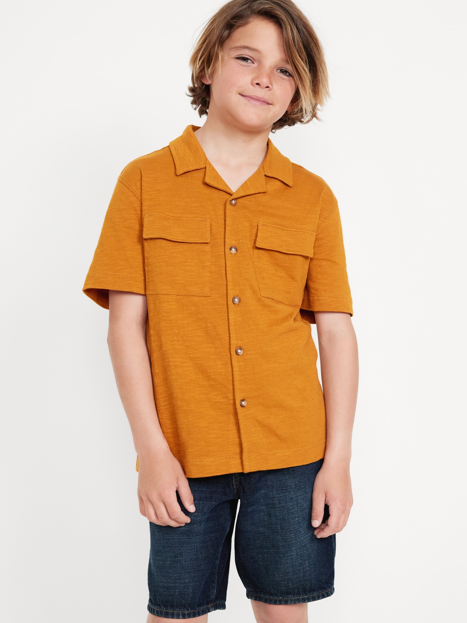 Short-Sleeve Soft-Knit Utility Pocket Shirt for Boys