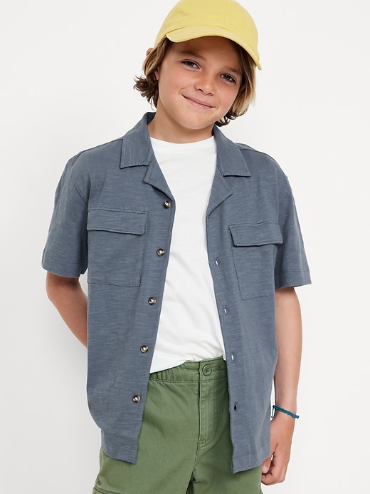 View large product image 1 of 3. Short-Sleeve Soft-Knit Utility Pocket Shirt for Boys