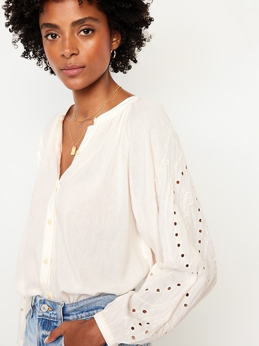 Image number 4 showing, Split-Neck Button-Down Top