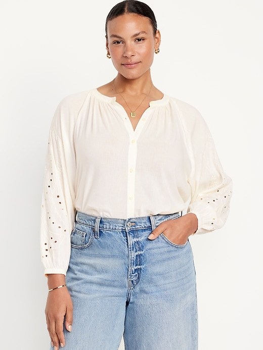 Image number 5 showing, Split-Neck Button-Down Top