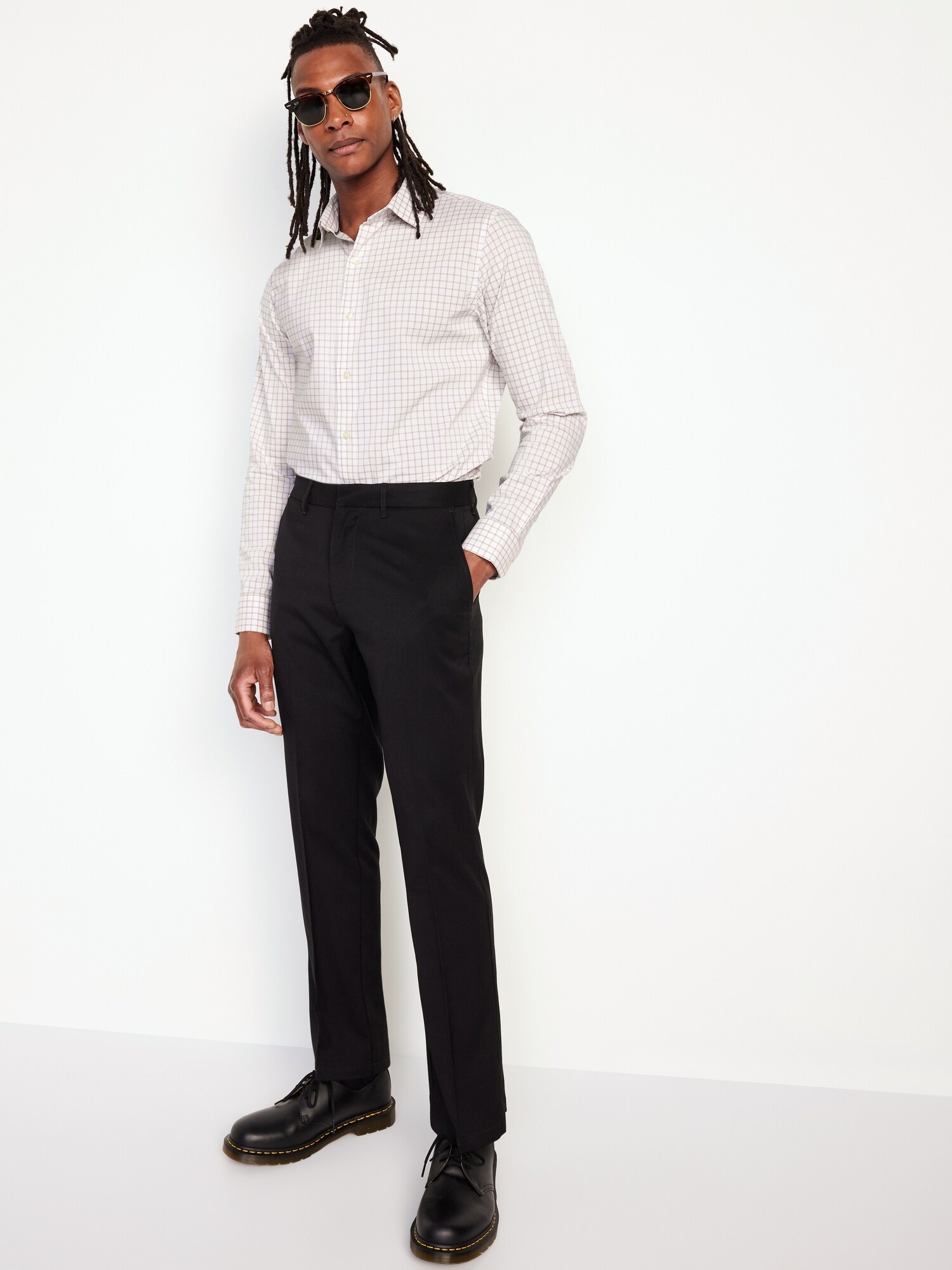 Мужская рубашка Old Navy Slim Fit Pro Signature Performance Dress Shirt, цвет: Серо-бежевый — фото 3