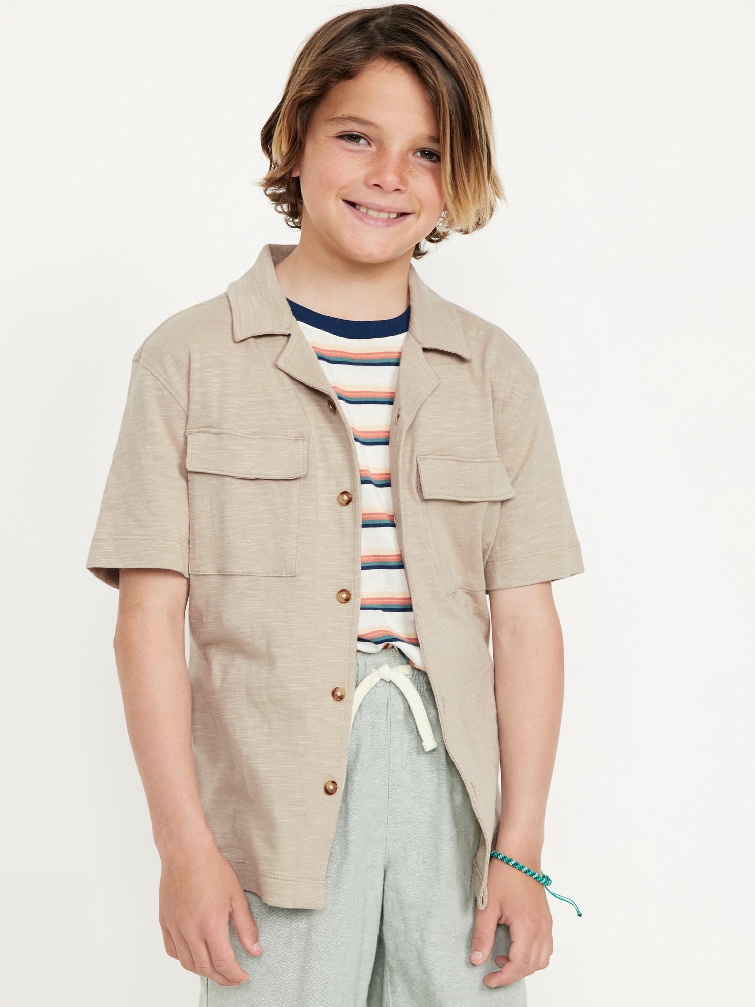 Short-Sleeve Soft-Knit Utility Pocket Shirt for Boys