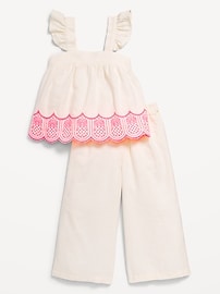 View large product image 4 of 4. Sleeveless Linen-Blend Top and Wide-Leg Pants Set for Toddler Girls