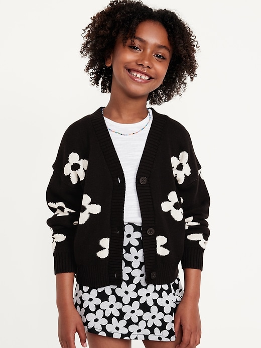 View large product image 1 of 3. Printed Button-Front Cardigan Sweater for Girls