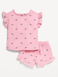 View large product image 5 of 5. Short-Sleeve Ruffled Top and Shorts Set for Toddler Girls