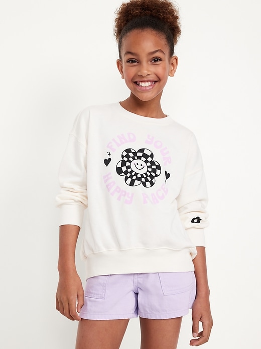 View large product image 1 of 2. Oversized Crew-Neck Graphic Tunic Sweatshirt for Girls