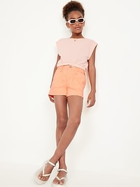 View large product image 3 of 5. Elasticized High-Waisted Utility Jean Shorts for Girls