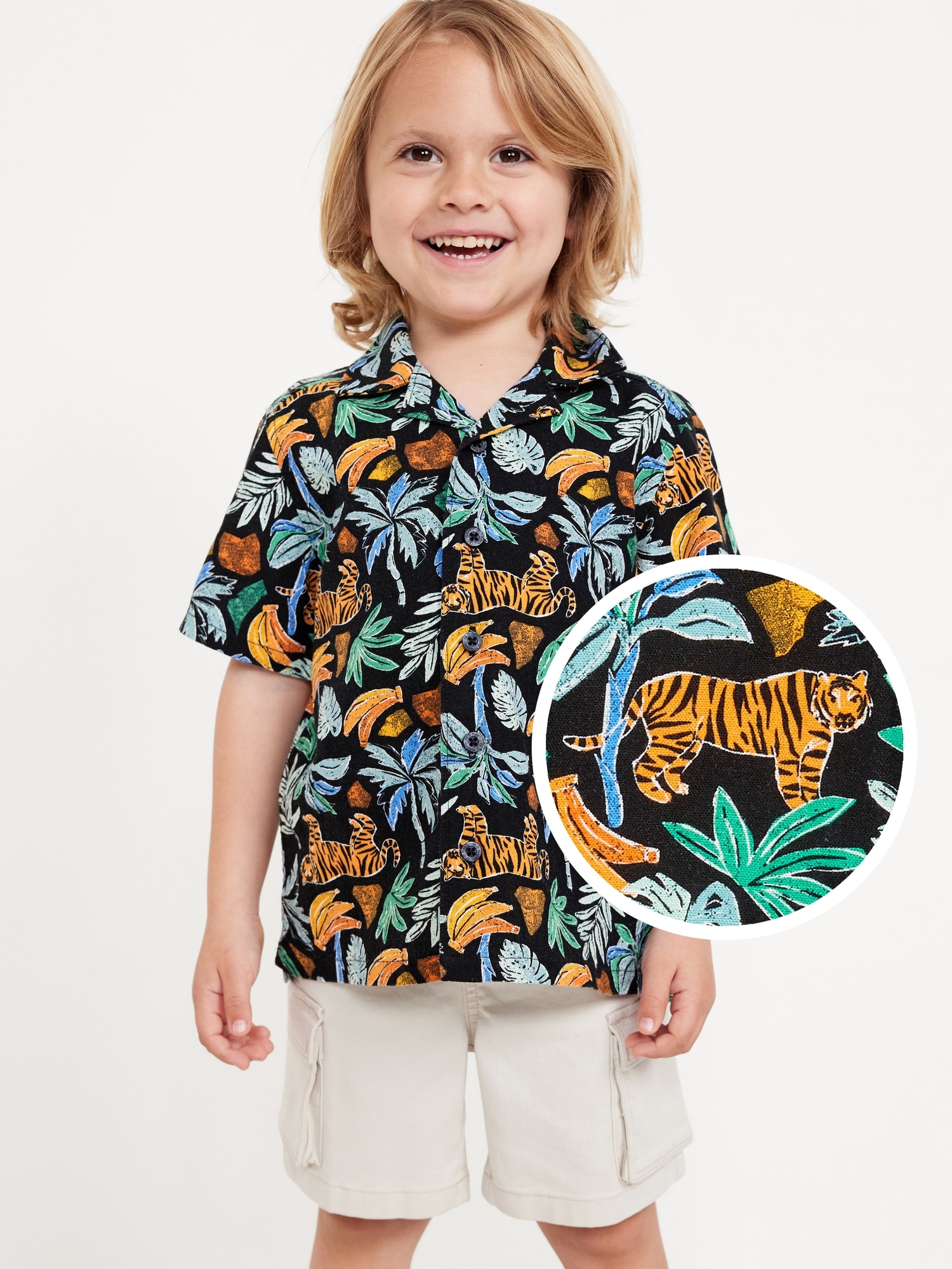 Printed Short-Sleeve Linen-Blend Camp Shirt for Toddler Boys