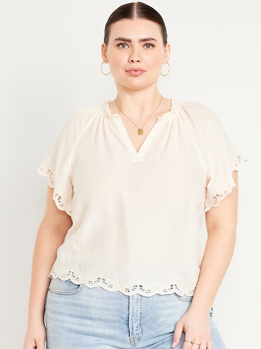 Image number 7 showing, Split-Neck Eyelet Top