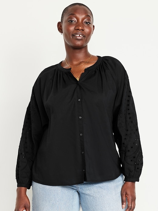 Image number 5 showing, Split-Neck Button-Down Top