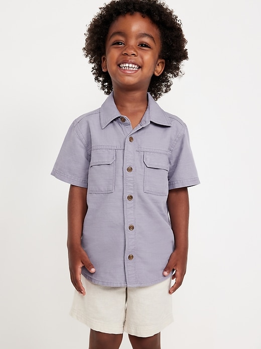 View large product image 1 of 2. Short-Sleeve Utility Pocket Shirt for Toddler Boys