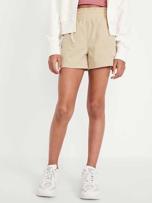 View large product image 1 of 4. High-Waisted StretchTech Zip-Pocket Shorts for Girls